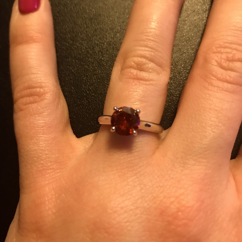 Silver Ring with Round Ruby Red Stone